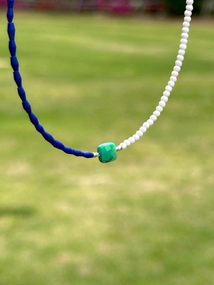 [스트링더비즈] 딥블루 스퀘어 터키석 목걸이