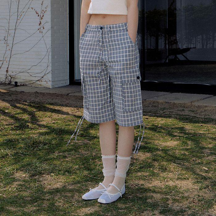 LOW RISE CHECK PANTS_NAVY