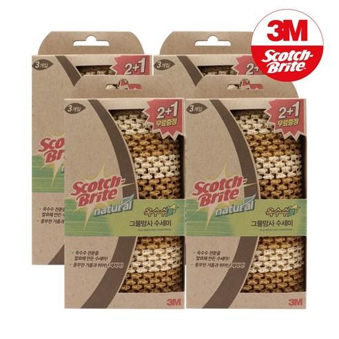 3M 내츄럴 옥수수 그물망사 수세미, 3개입, 4개
