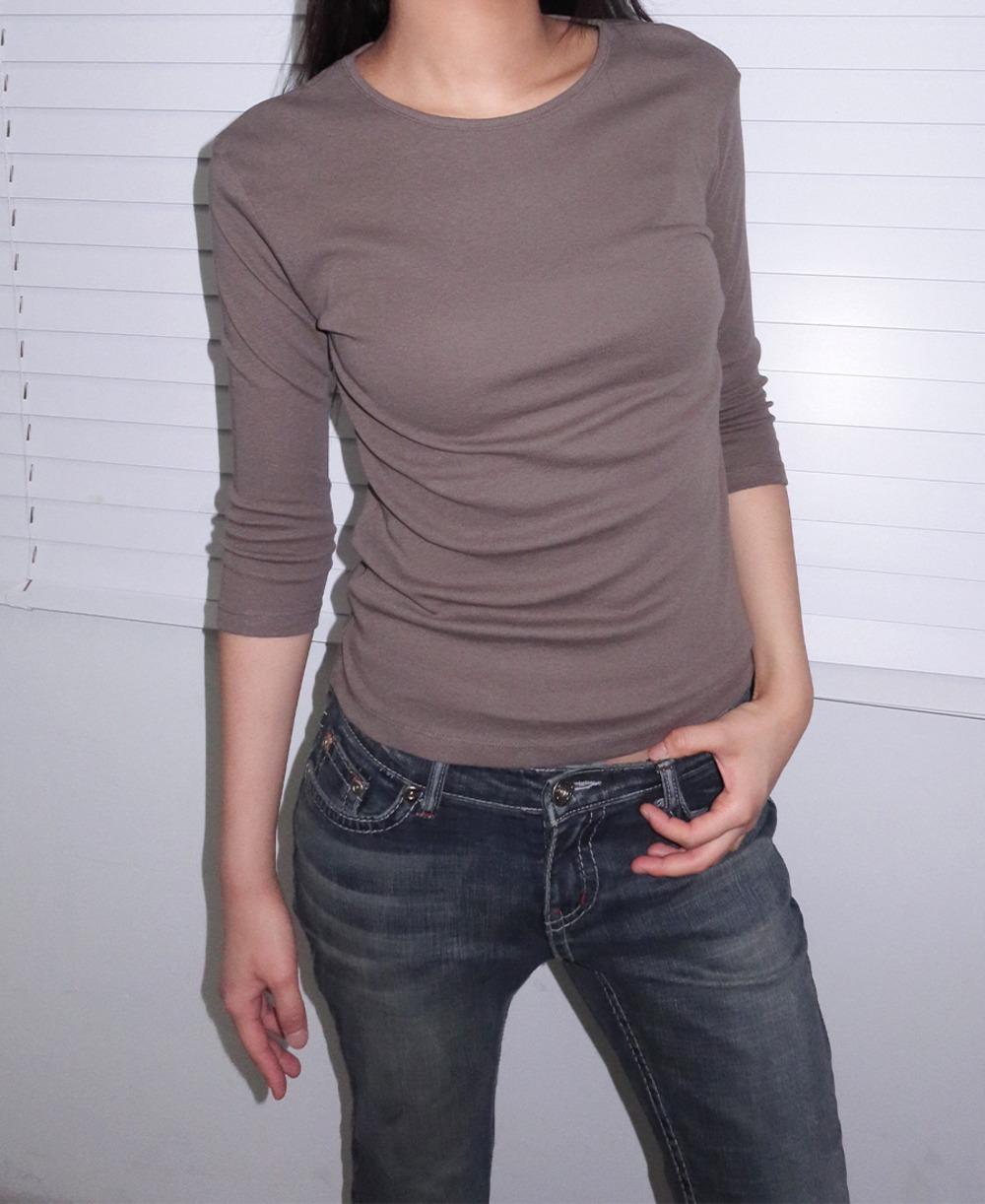 리브 라운드 7부 티셔츠