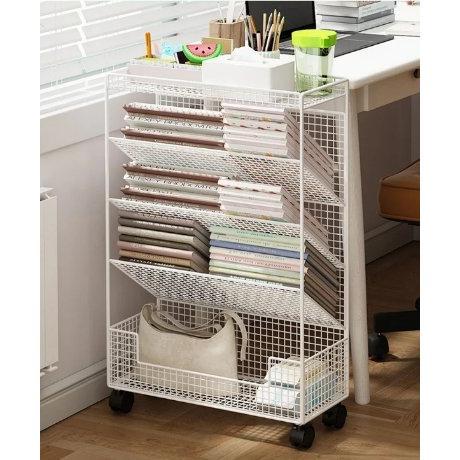 스윗플래닛 이동식트롤리 북카트 책꽂이 낮은책장 책거치대 대용량 와이드형 5단