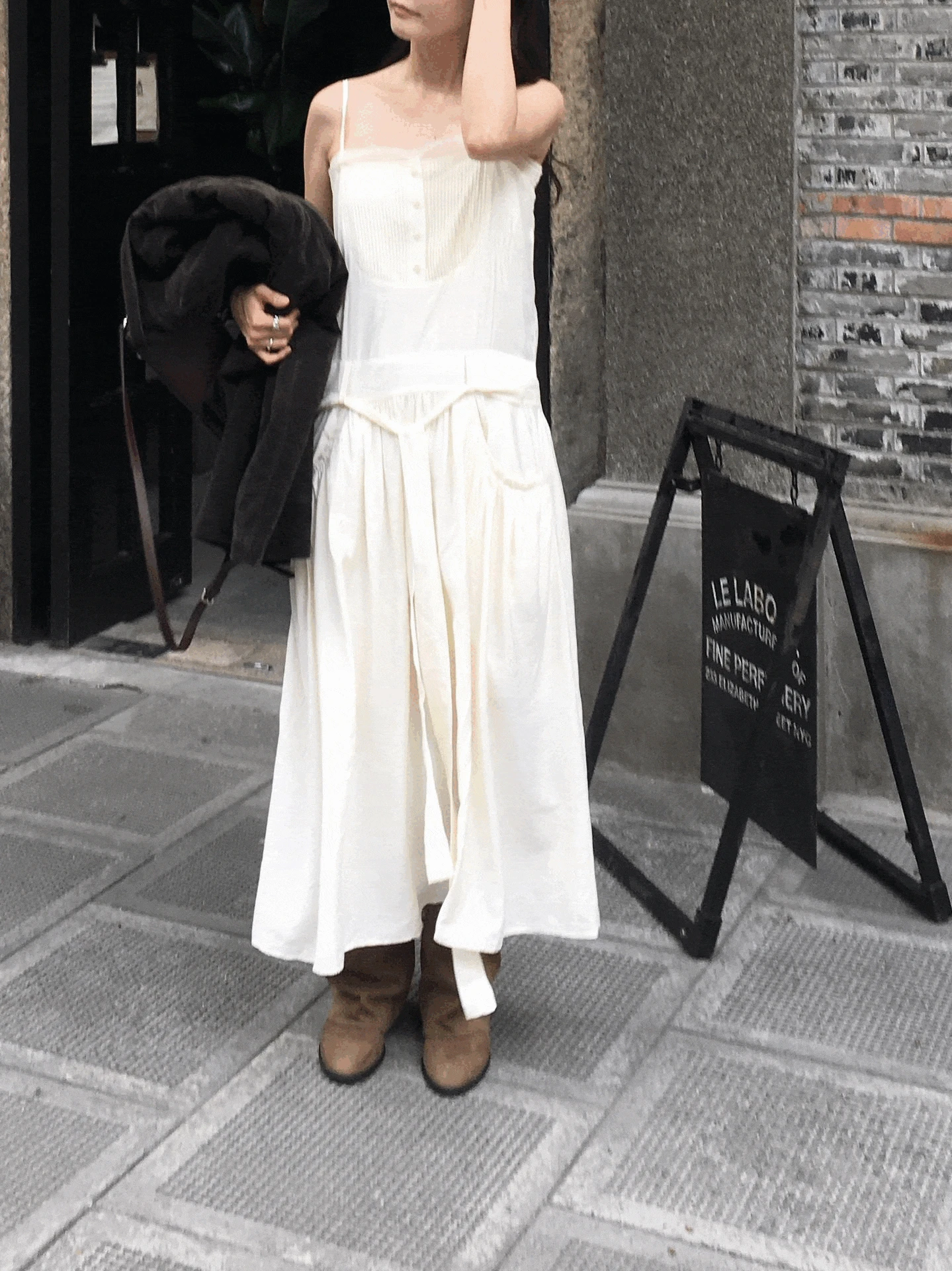 오렌트 핀턱원피스 레이어드원피스 스트랩 롱원피스