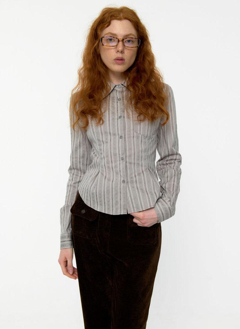 루루서울 Great Stripe Slim Fit Shirts (Gray)
