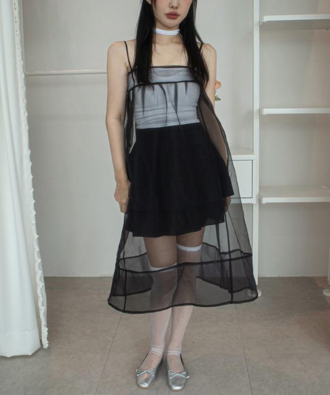 소프트 매쉬 시스루 레이어드 샤 원피스 (IVORY,PINK,GRAY,BLACK 4COLORS!)