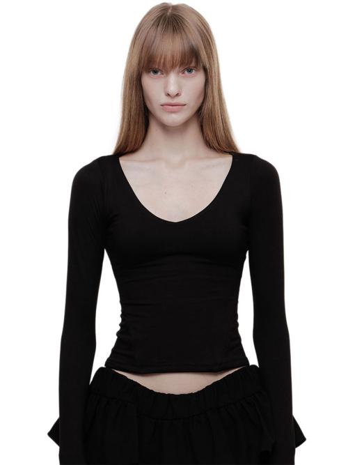 V NECK CONTOUR T (BLACK)