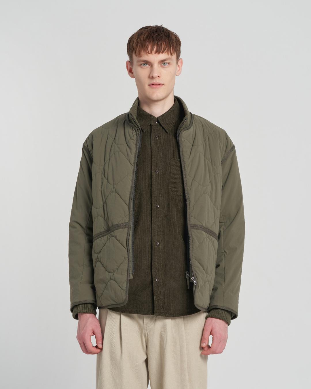 RIBBED NECK QUILTED JUMPER - KHAKI