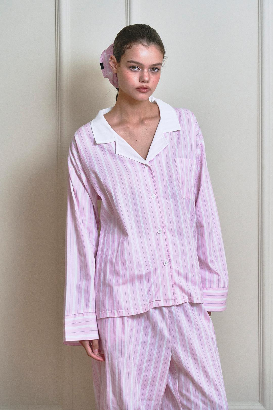 [UNI] 제니 스트라이프 파자마 셔츠 (Baby Pink)