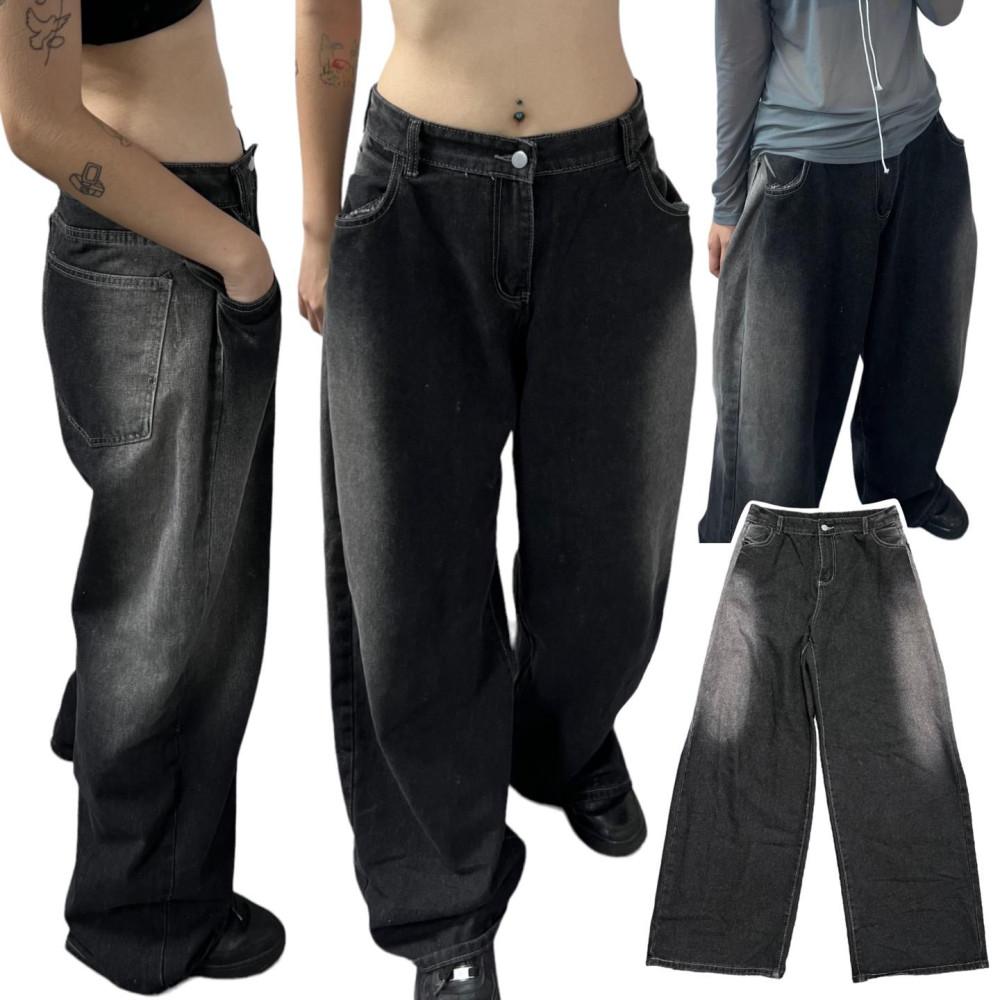 Long wide side pintuck washing black denim pants (1color)