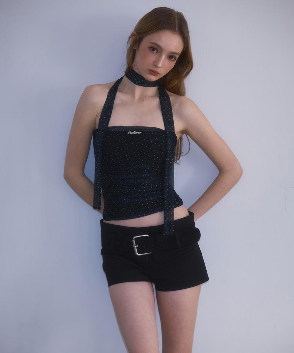 Mesh Dot Tie Top [Black]