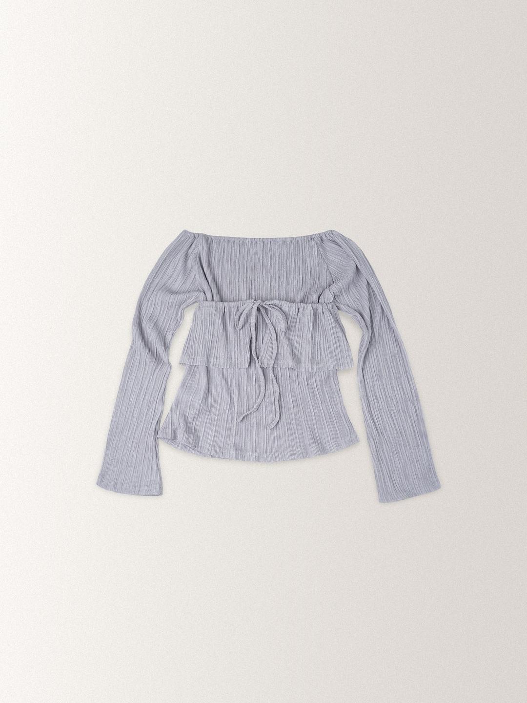 PLEATS TOP LAYERED BLOUSE TEE [ PALE GRAY ]