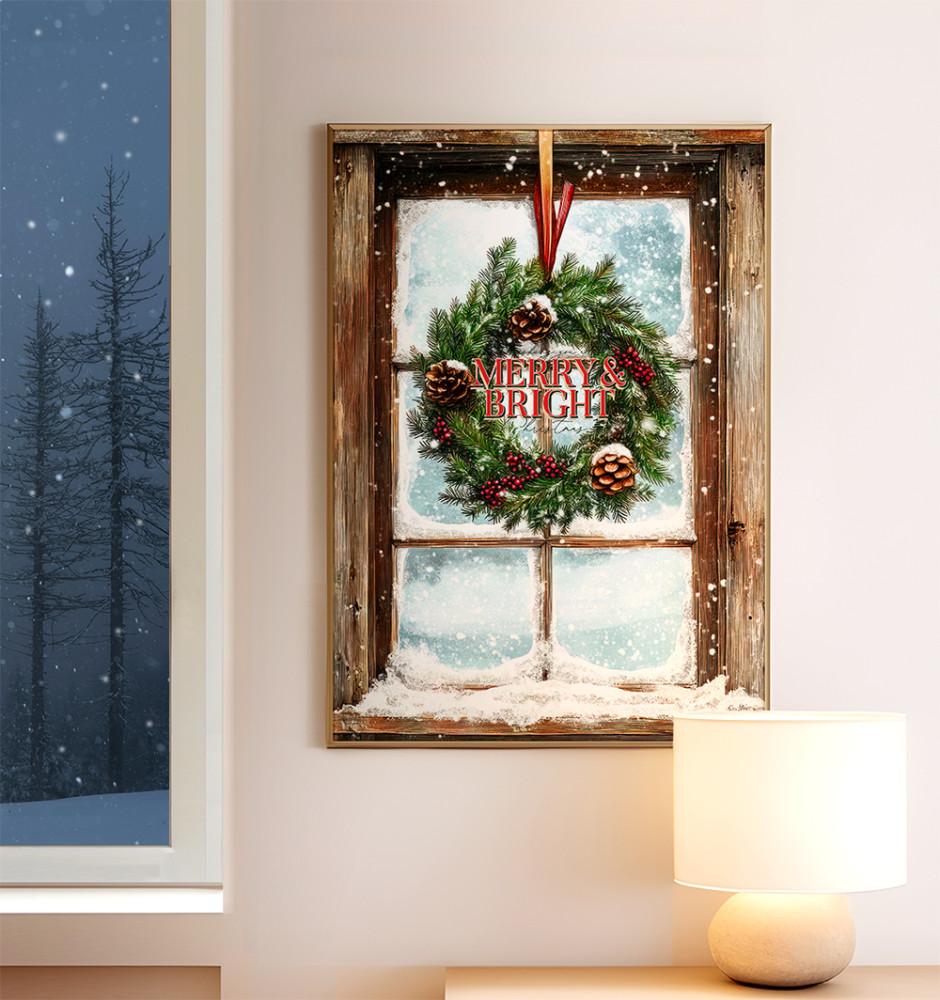 아트밀 크리스마스 빈티지 명화 포스터 액자 - C60 눈내리는 창가의리스 (중대형) A2