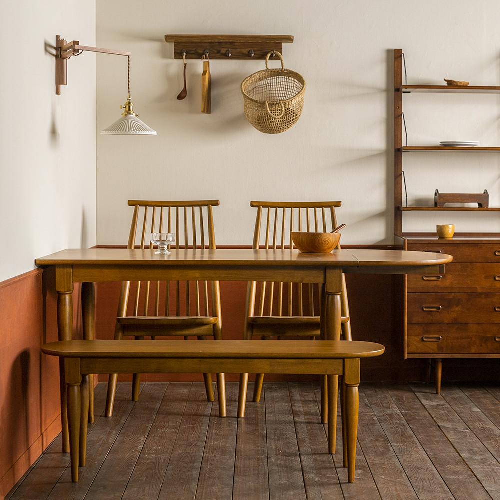 [장미맨숀] 레베카 반타원형 원목 접이식 확장형 테이블 식탁세트 01 (테이블1+벤치1)