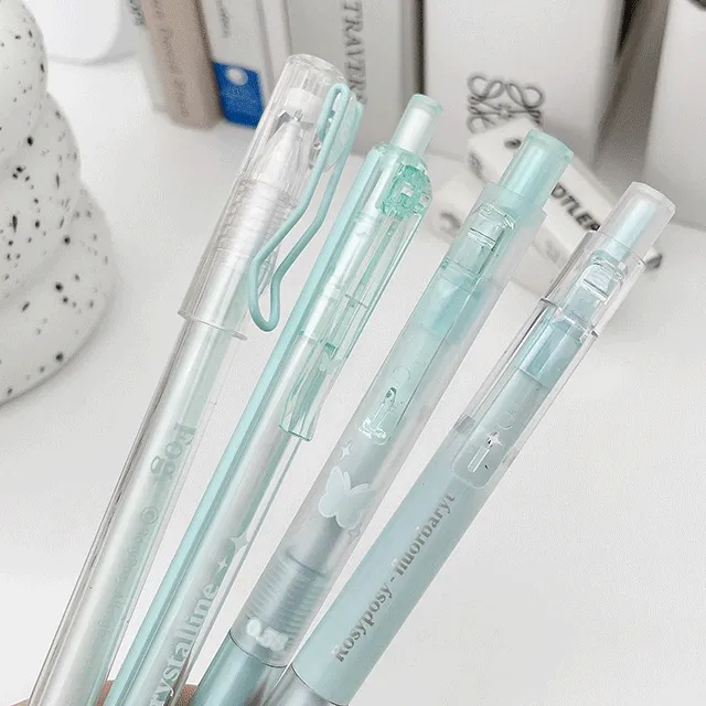 4개 세트 필기도구 투명 스카이 검정 볼펜세트 ETC-8099