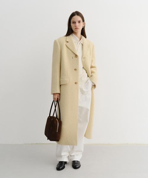 UNISEX 2-WAY 3 BUTTON BOUCLE WOOL COAT_UDCO5D122_BUTTER CREAM