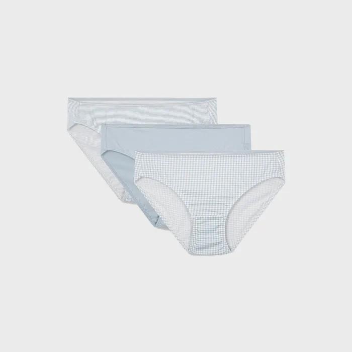 [JAJU/자주] 여 코튼 체크 힙허거 팬티 3매_라이트 블루