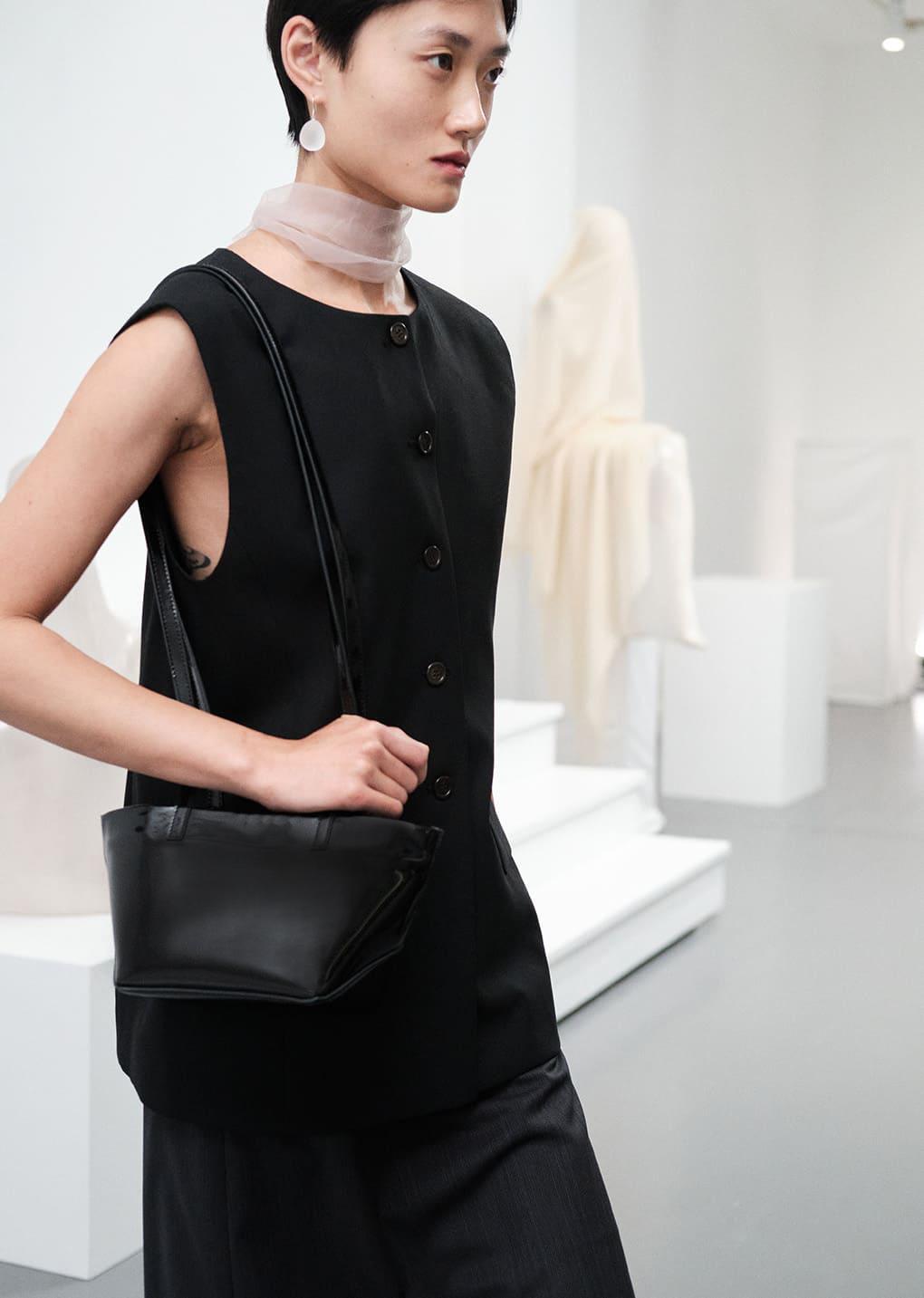 mini square leather bag, black