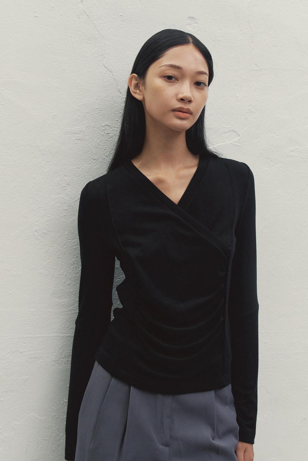 DRAPE SHIRRING TOP (BLACK)