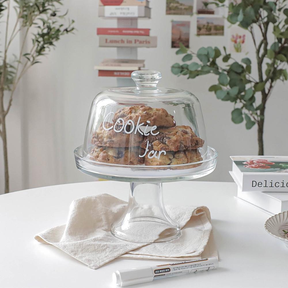 악당스토어 유리 케이크 스탠드 디저트 돔 케이크 보관 진열 홈파티 접시 - 위시버킷