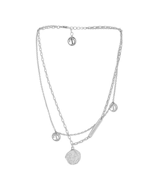 Double Layered Logo Necklace [ Silver ]