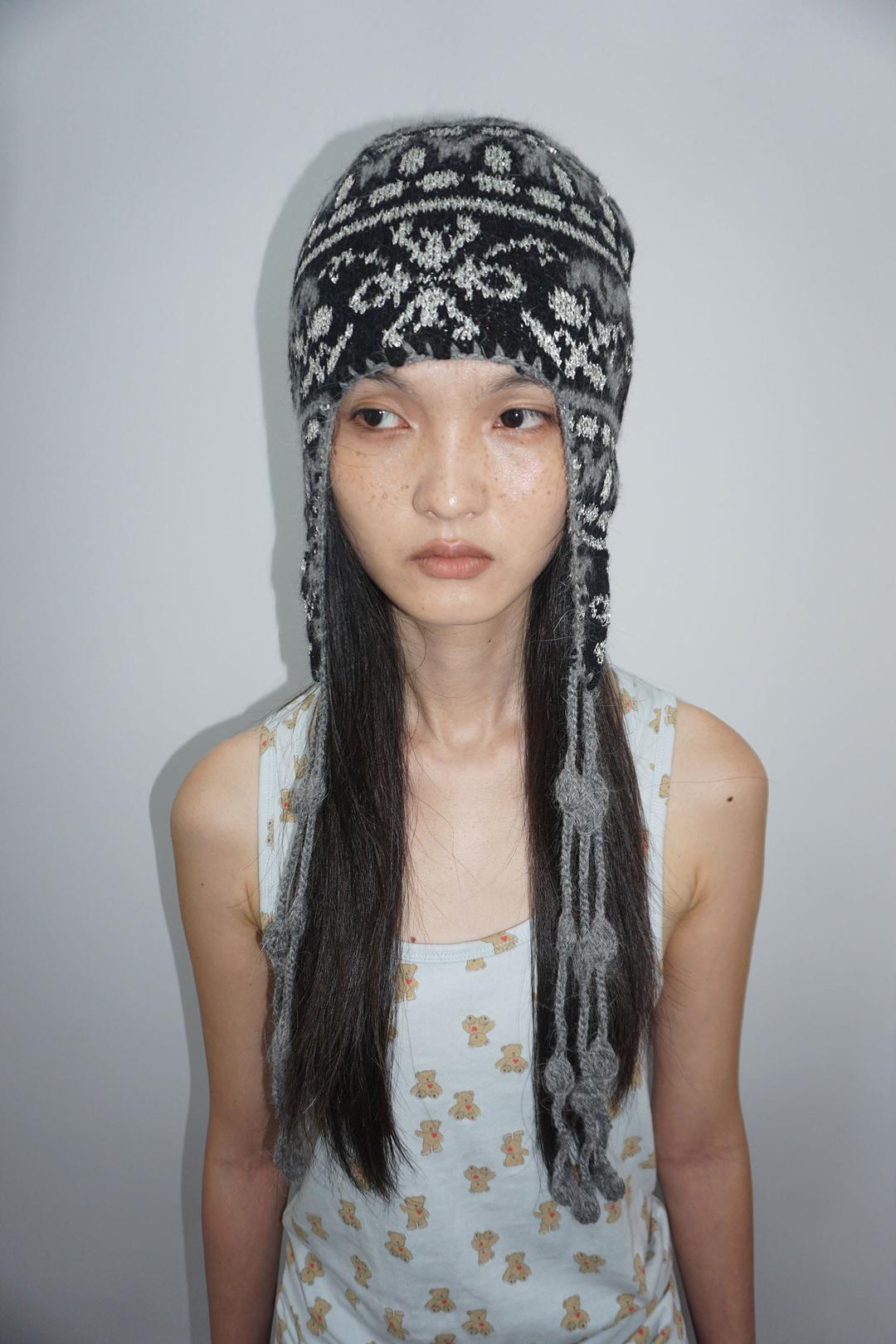 Sequin Nordic Earflap Beanie Black