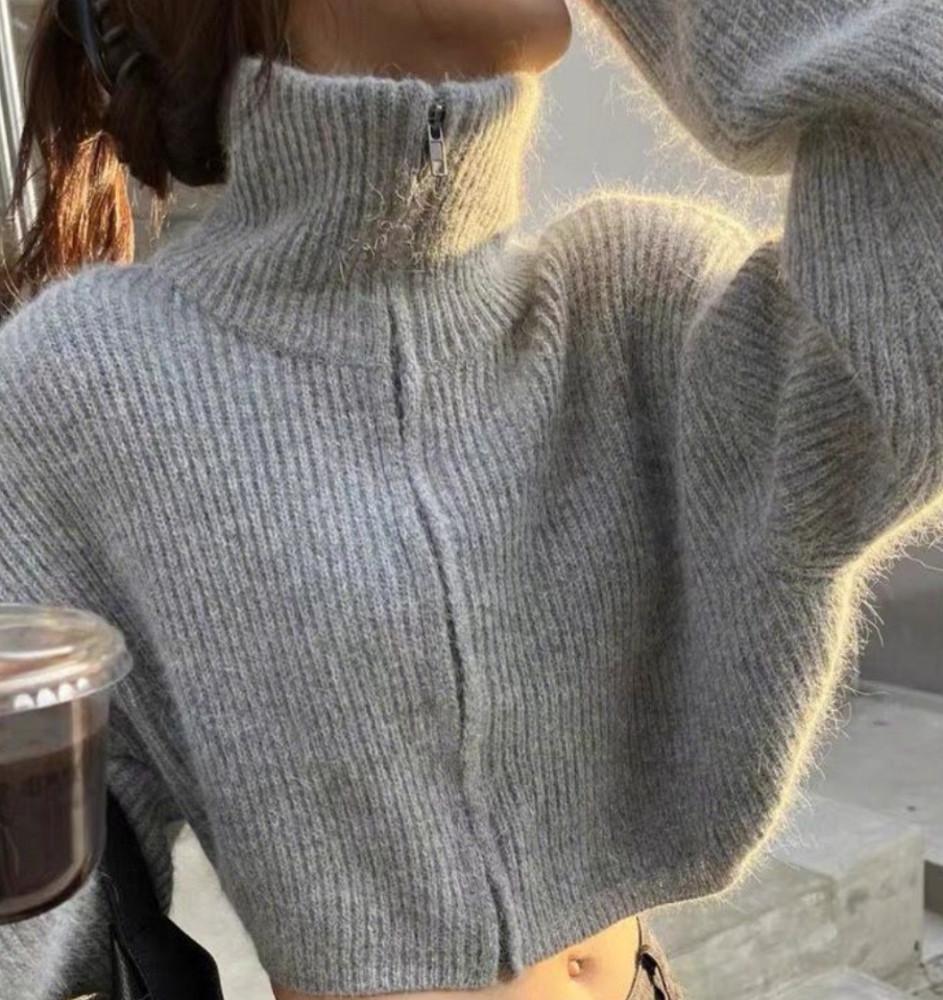 집업점퍼 크롭터틀넥 골지가디건 숏니트 지퍼가디건