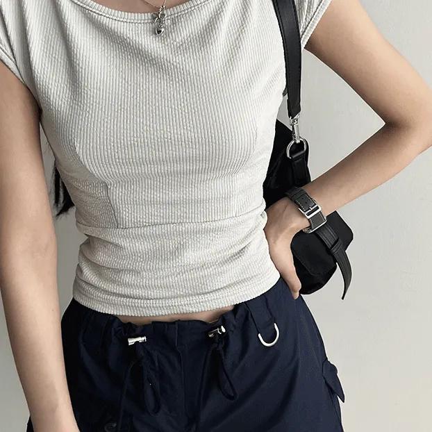 커버 슬림 라인 핀턱 캡소매 나시 티 .A6564 (3color)