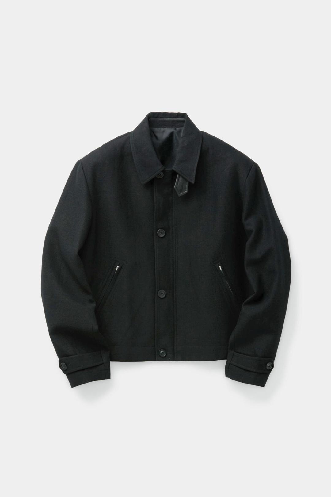 Wool linen blend leather tab jacket (Black)