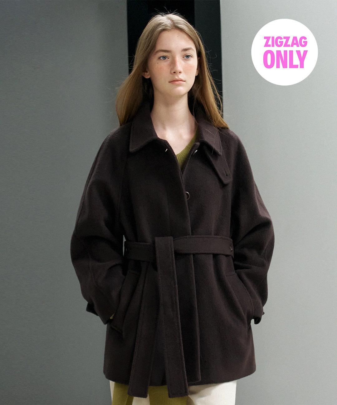 하네 [지그재그 단독] 파운드 울 하프 트렌치 코트_Deep Brown