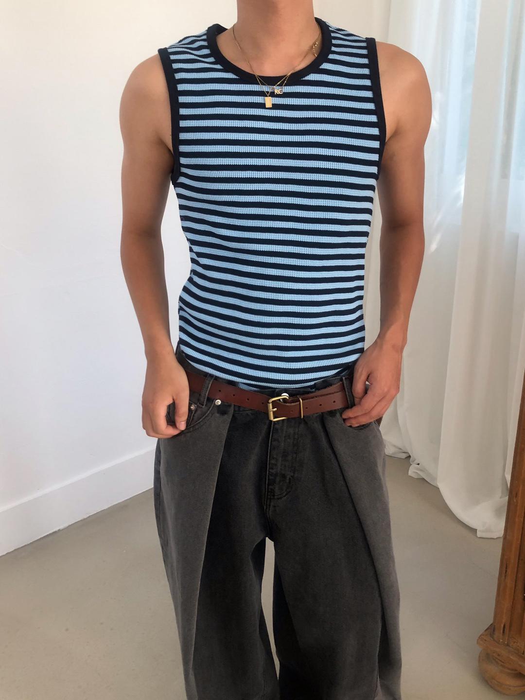 slim waffle stripe tank top