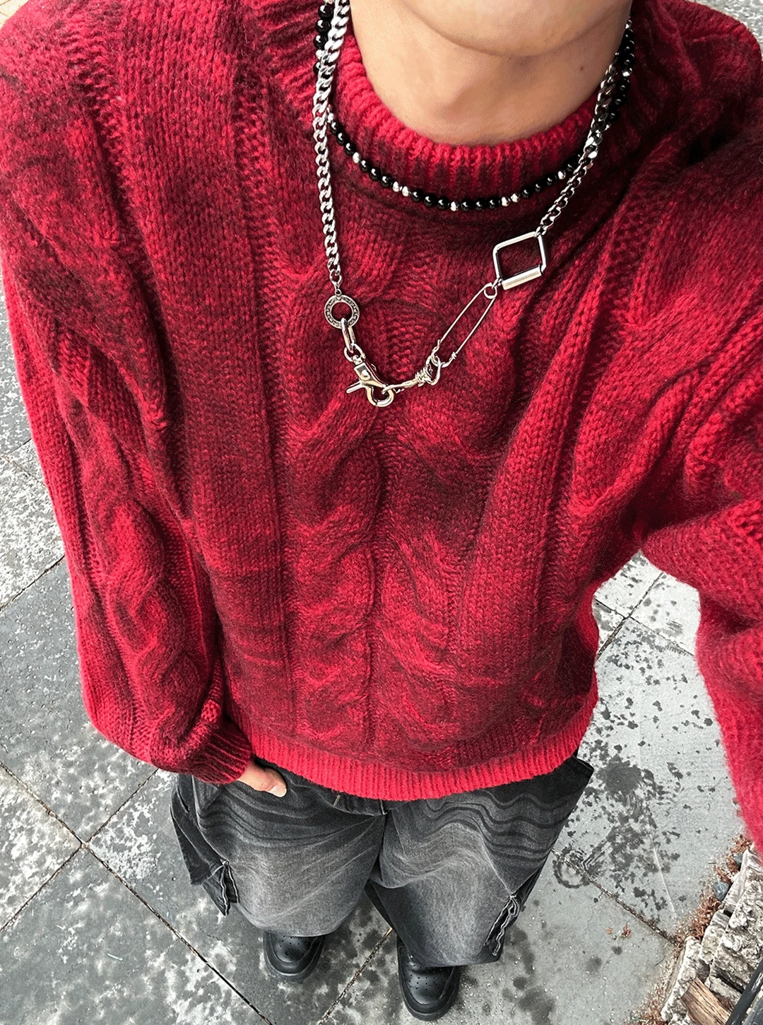 빈티지 루즈 꽈배기 니트 4C