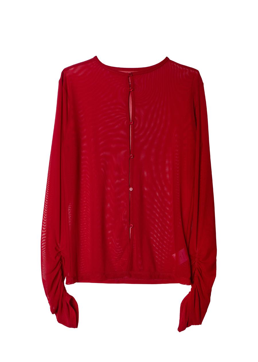 WRINKLE MESH CARDIGAN RED