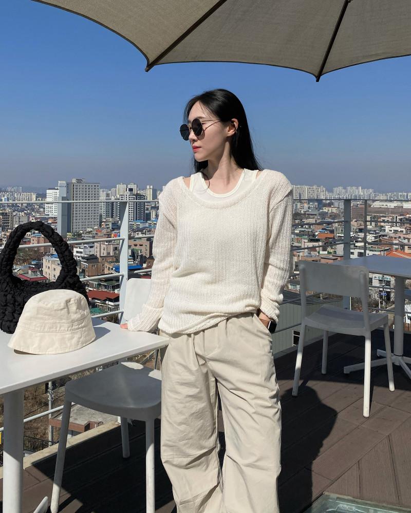 (나시set) 시스루 그물 라운드넥 루즈핏 여리핏 나시세트 니트