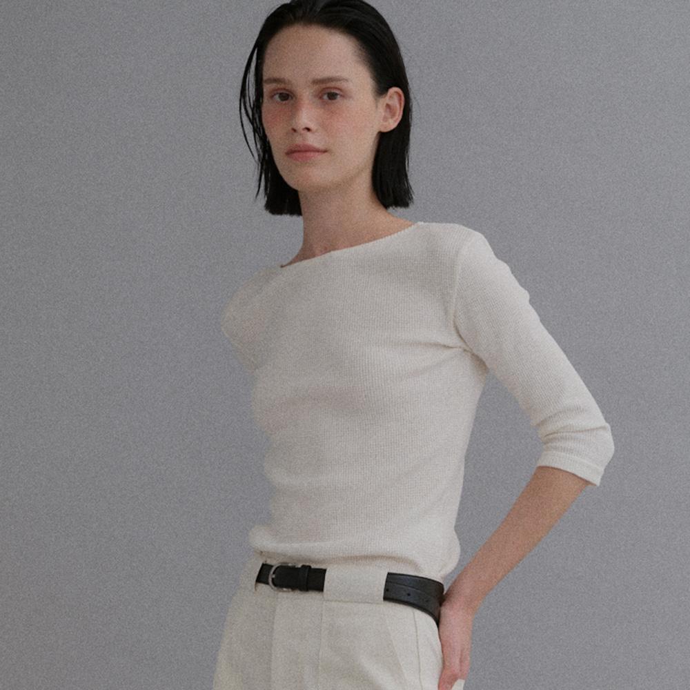 Back point waffle T-shirt_ivory