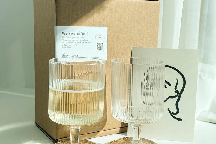 [5%쿠폰]플리츠 고블렛잔 2인세트 줄무늬 고블렛잔 예쁜 유리컵