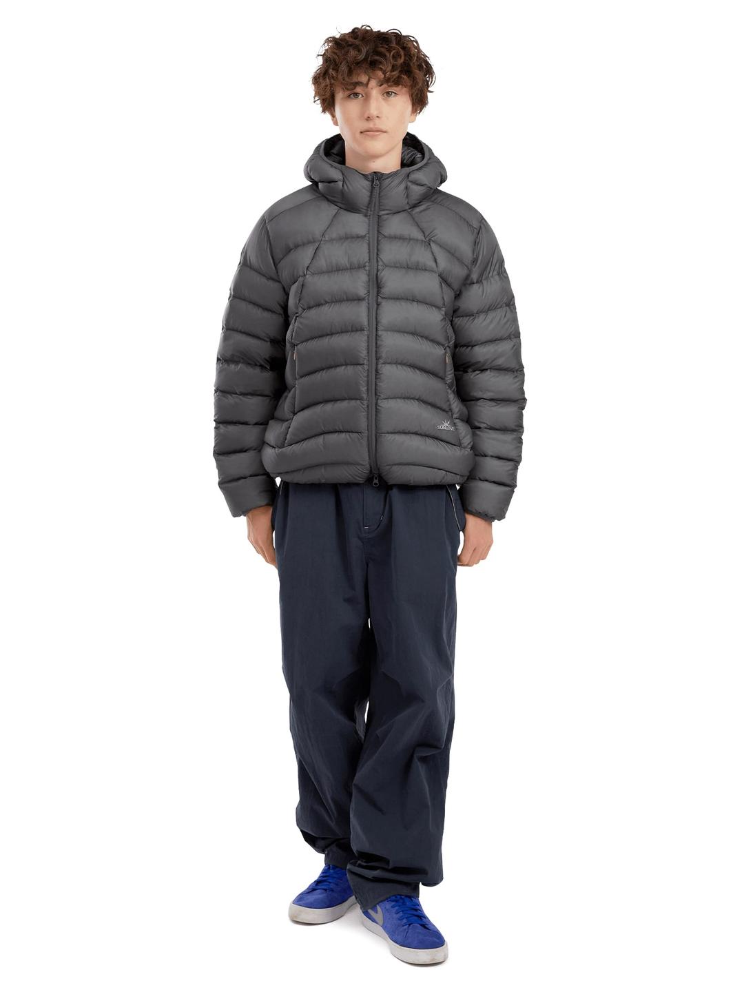 Hooded Fly Light Down Jacket - Grey