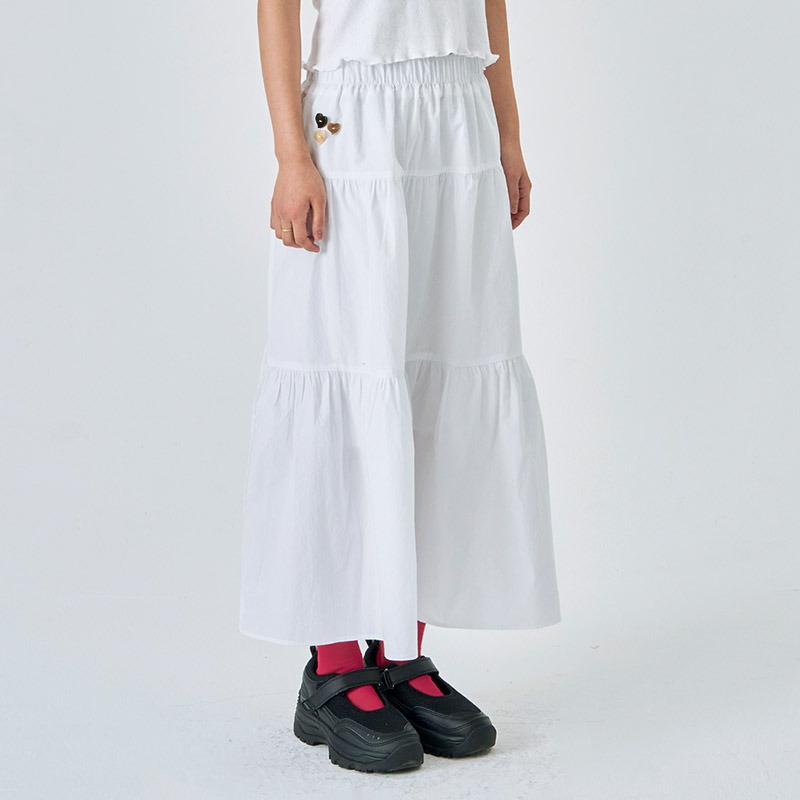 pleated tiered long skirt White
