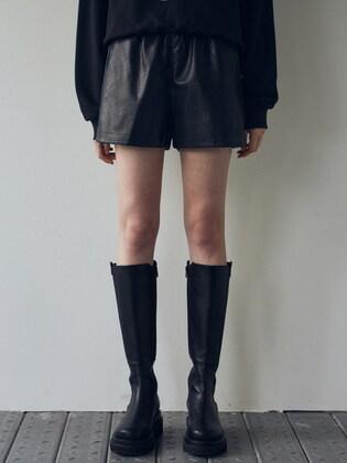 BANDING LEATHER HALF PANTS_BLACK