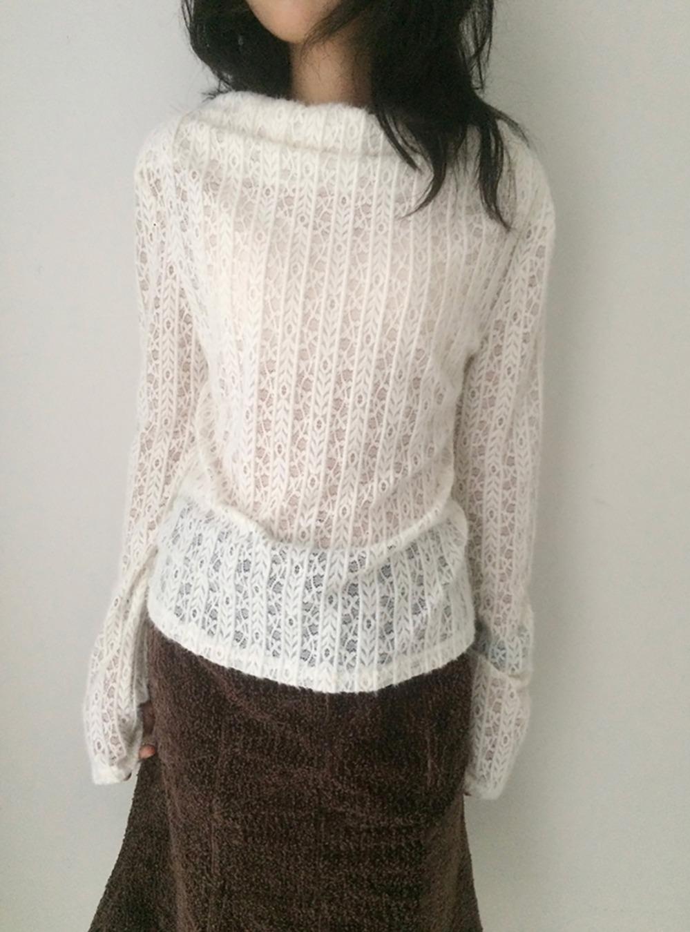 Lace Long Striped Long Sleeves Top