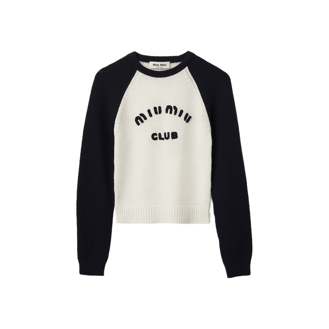 (W) Miu Miu Cashmere Crew Neck Sweater White Blue