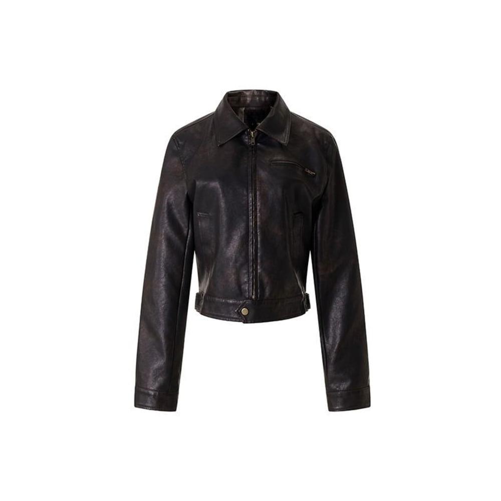 덴버 블랙 레더 집업 자켓 233313027