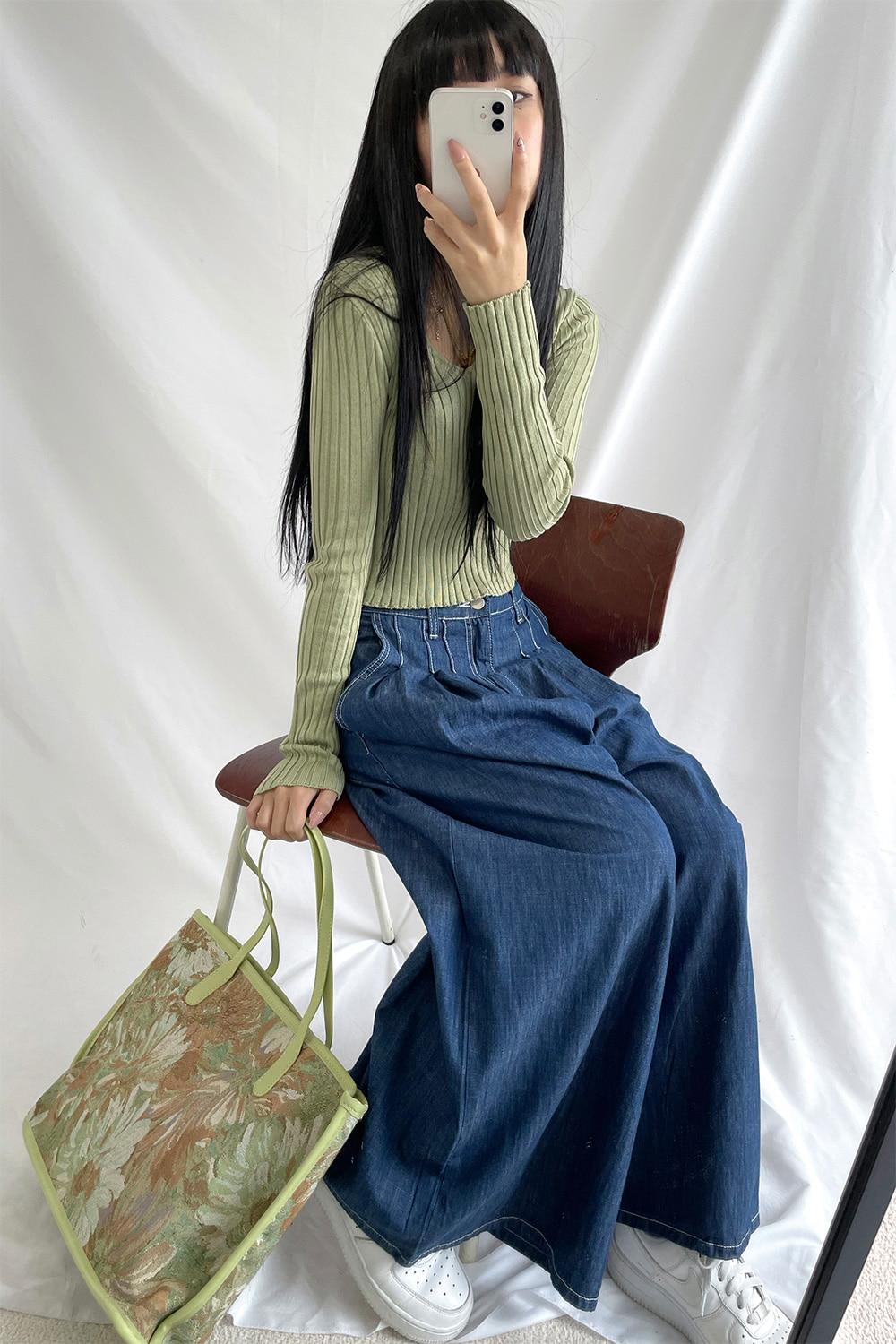 flare wide denim pants