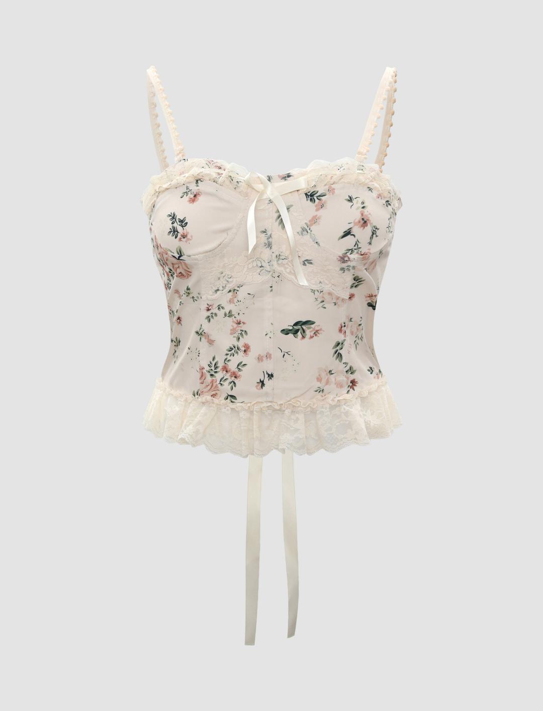 Floral Lace Corset Cami - Multicolor / XS