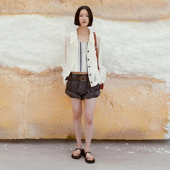 TUCK POINT TURN-UP SHORTS_CHARCOAL [LW265PT09DC]