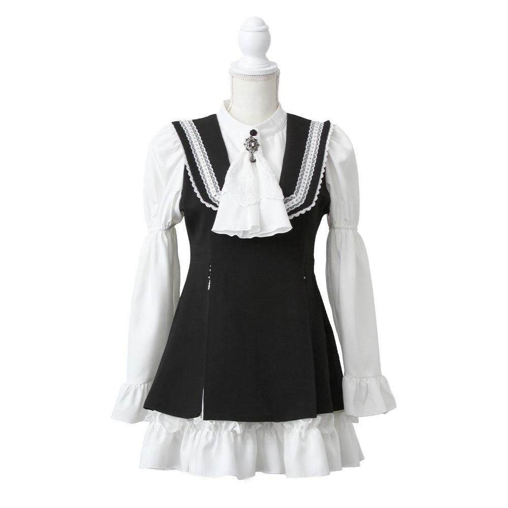 【予約　2/4発送】姫袖ビジュースカーフワンピース - ブラック / S