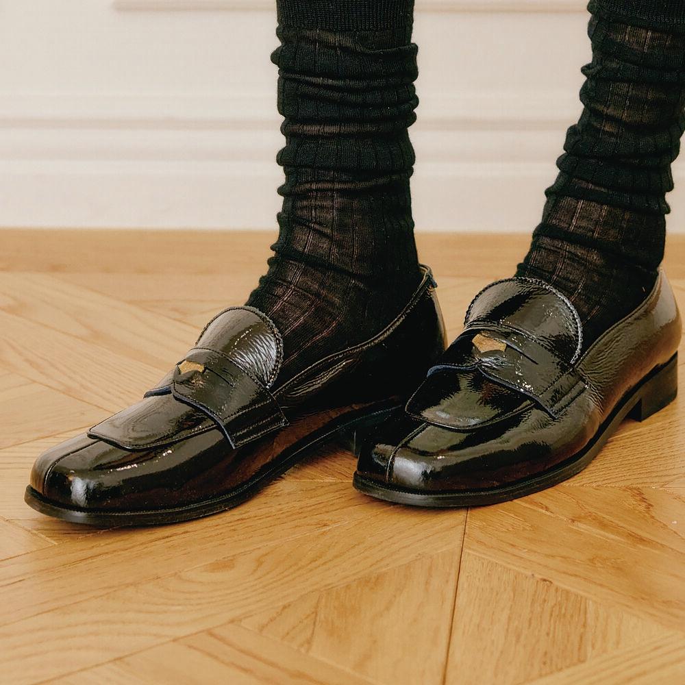 페니로퍼 올블랙 penny detail loafer all black wrinkle padent