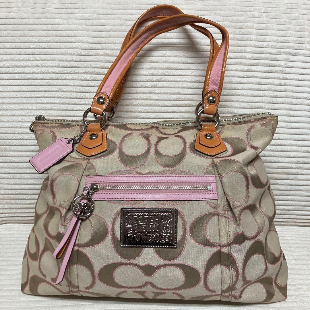 Coach ロゴプリント トートバッグ ベージュ/ピンク　113番