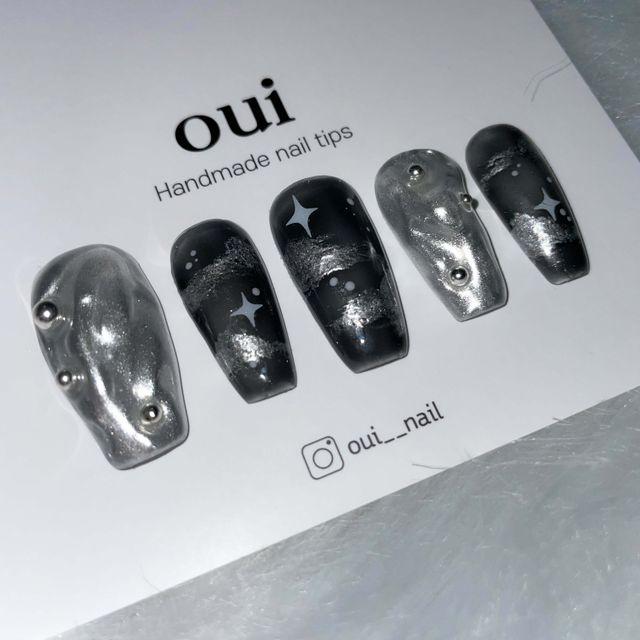 다크 클라우드 실버 구름 네일 수제네일팁