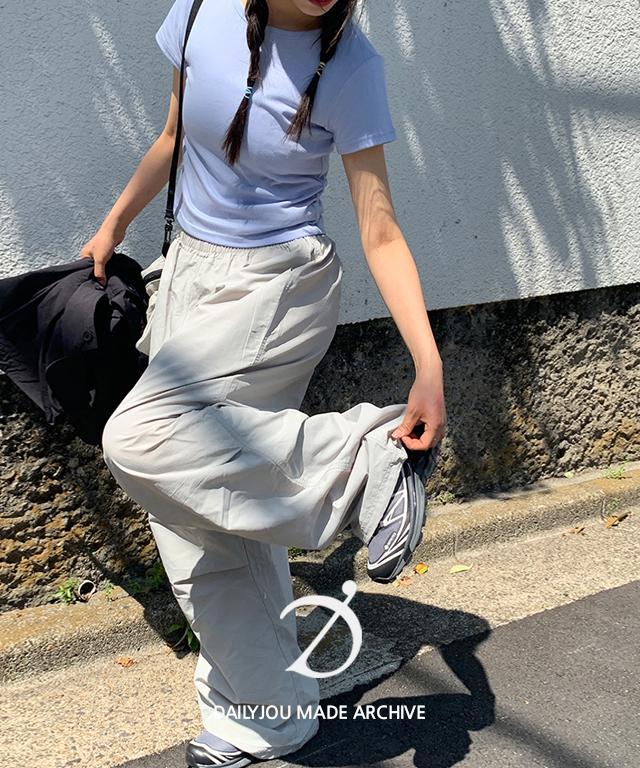 데일리쥬 [MADE] 트레너 나일론 핀턱 밴딩 와이드 팬츠(공용)