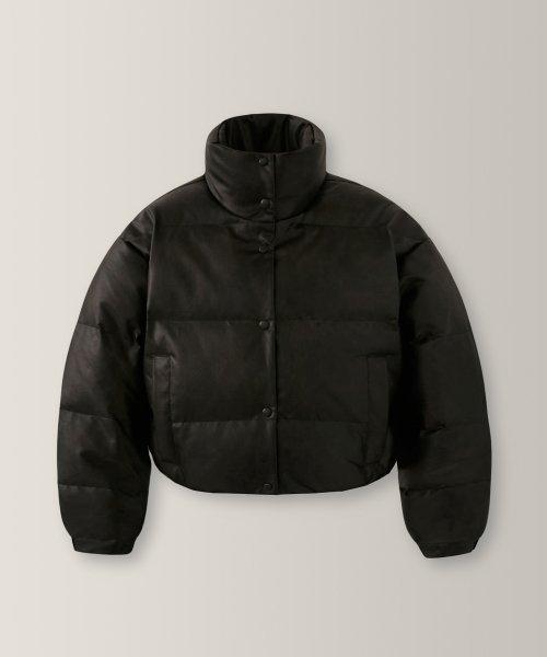 [Woman]워싱레더 덕다운 푸퍼 패딩_Black