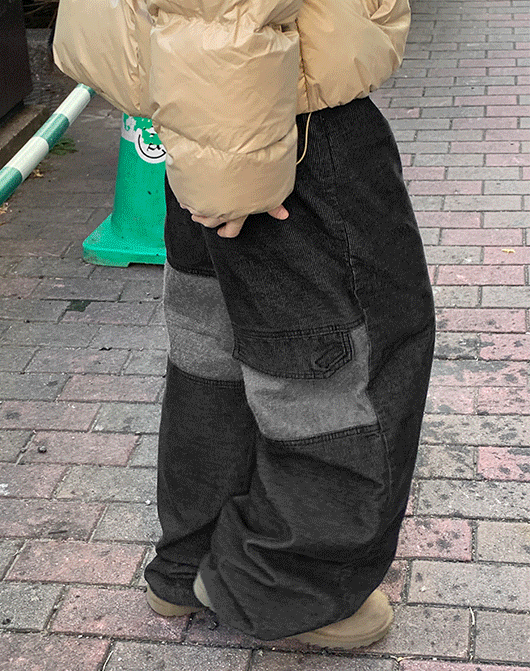 후민 코듀로이 배색 절개 와이드 팬츠 (2color)